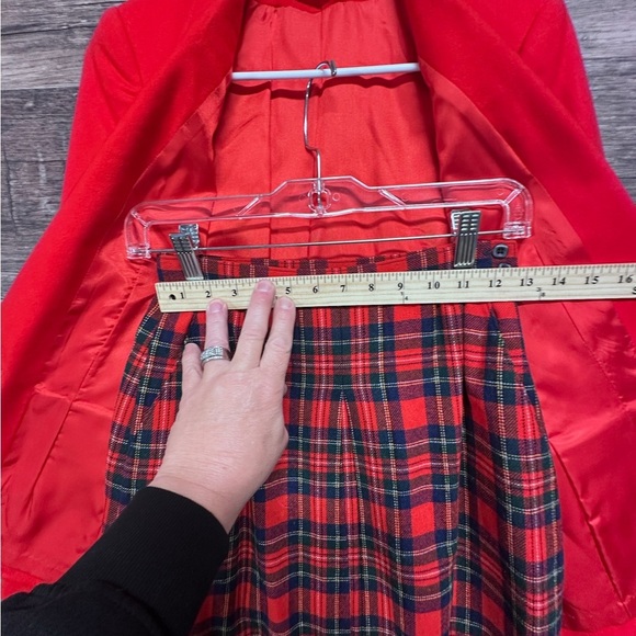 Pendleton Red Blazer Jacket with Red Blue Plaid Skirt Set 100% virgin wool - Picture 9 of 13